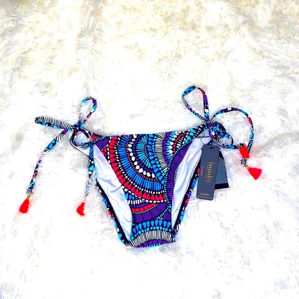 Laundry by Shelli Segal Black String Bikini Bathing Swimsuit Bottoms Size Small